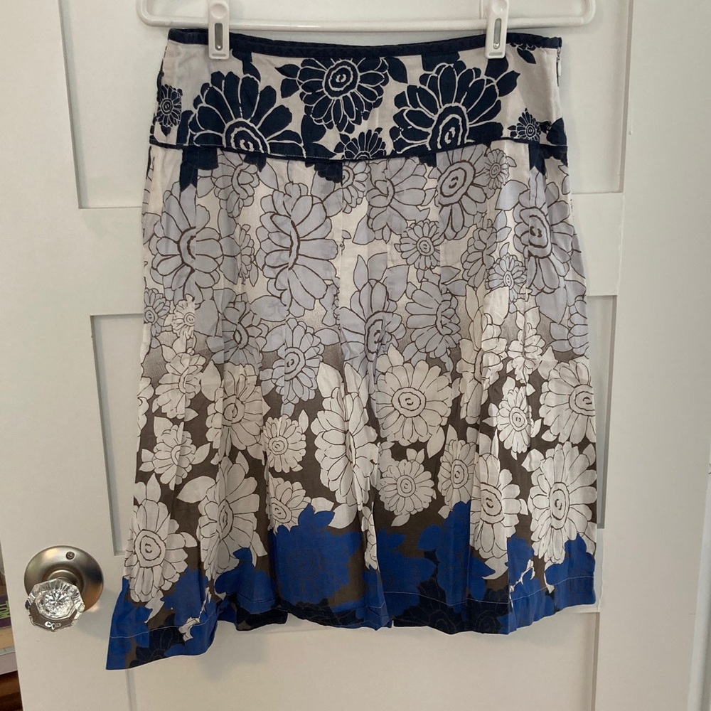 Esprit Navy and Cream Floral A-Line Skirt